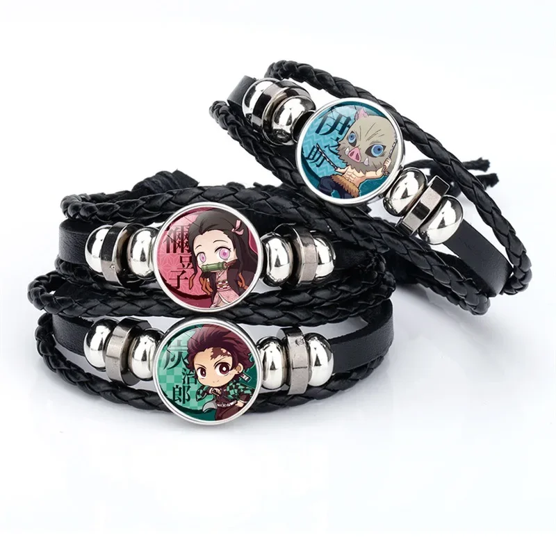 Anime Demon Slayer Bracelet Wristband Kamado Tanjirou Nezuko Time Gemstone BeadedHand-woven Retro Jewelry Decor Accessories