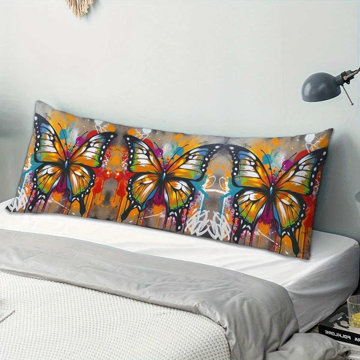 Contemporary Graffiti Butterfly Digital Print Body Pillow Cover, 100% Polyester Zipper Closure, Decorative Throw Pillow Case 1Pc
