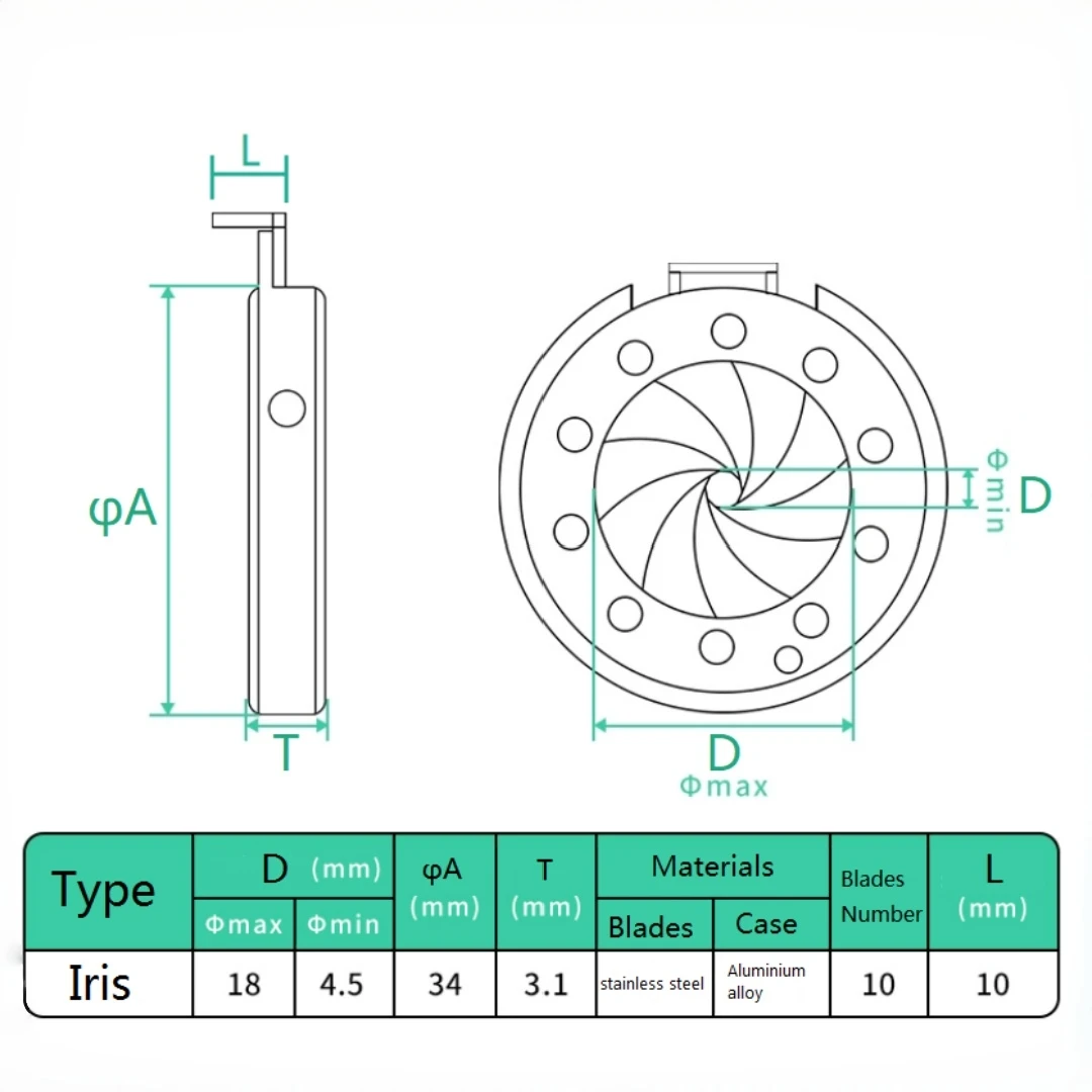 Mechanical Diaphragm 4.5-18mm Continuously Variable Iris Integrated Aperture Stop Microscope Camera Laser Optical Light Module