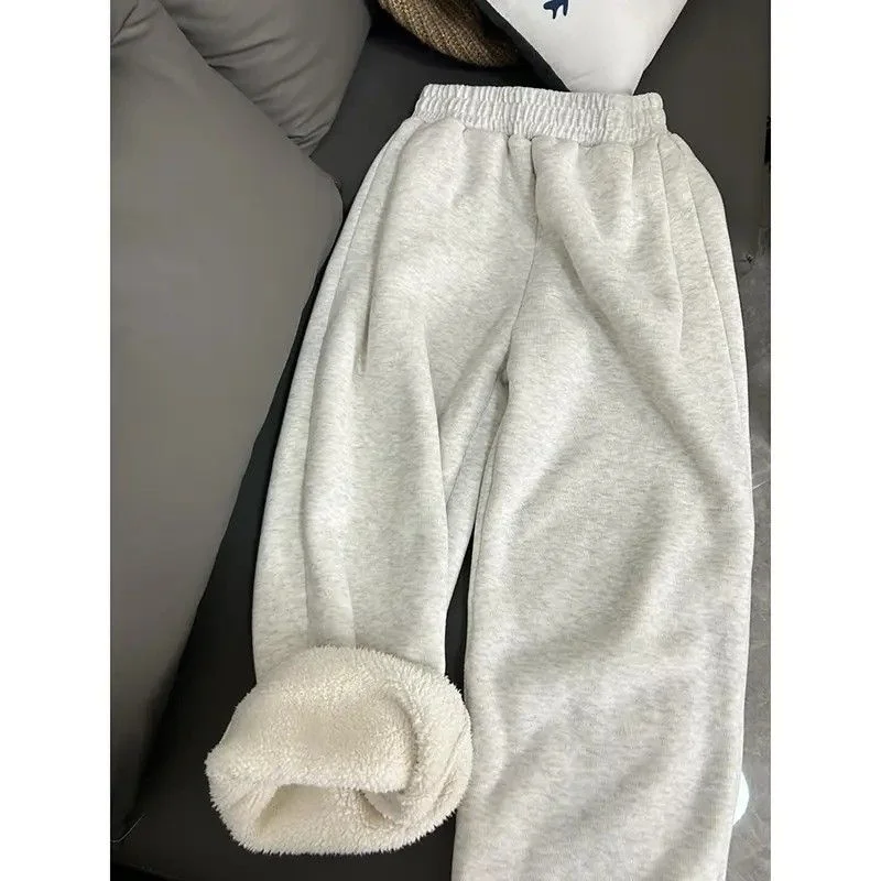 

Мужские спортивные брюки из овечьего флиса с утеплением для зимы, прямые, с завышенной талией, длинные, для Северо-Востока Китая