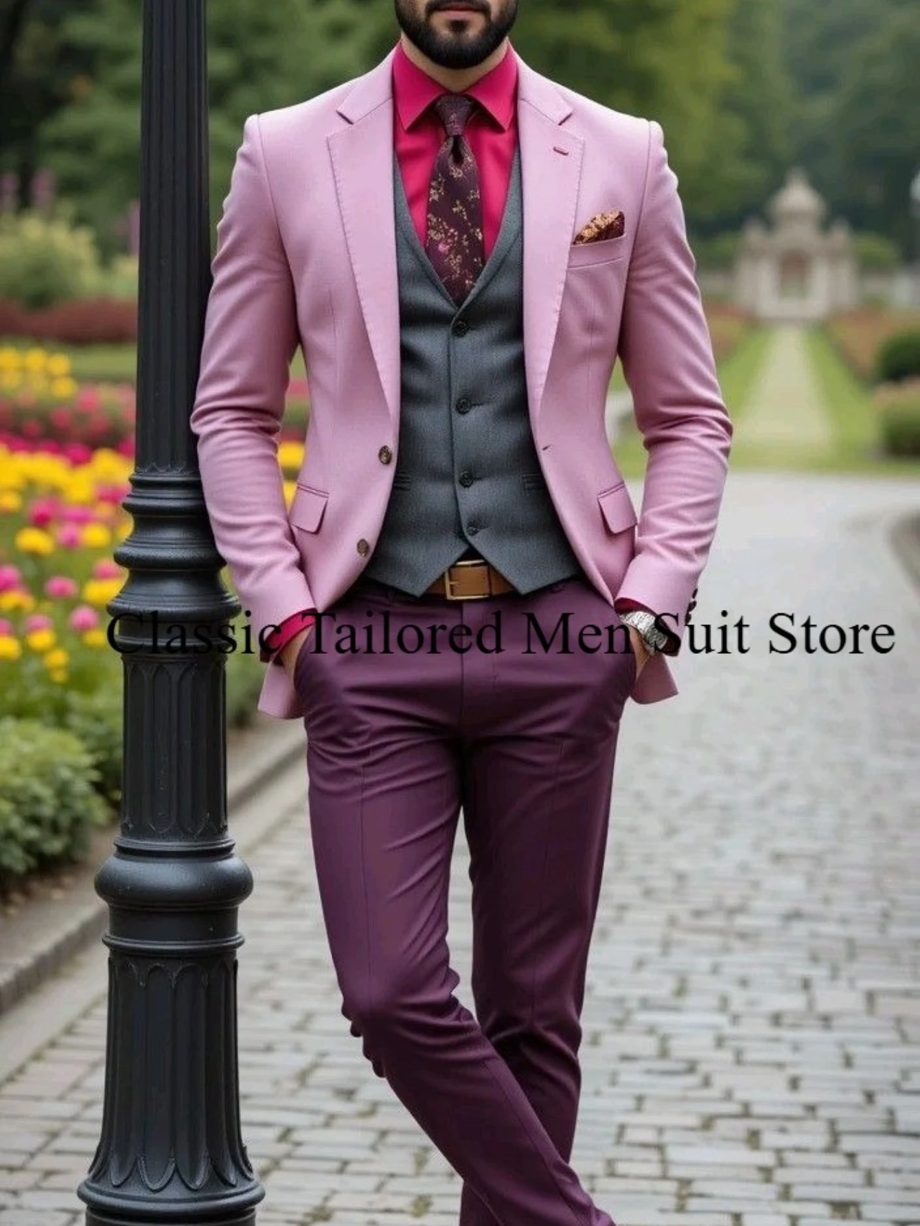 

Business Suit Men Tuxedos Groom Groomsman Prom Wedding Party Formal 3 Piece Set Jacket Vest Pants