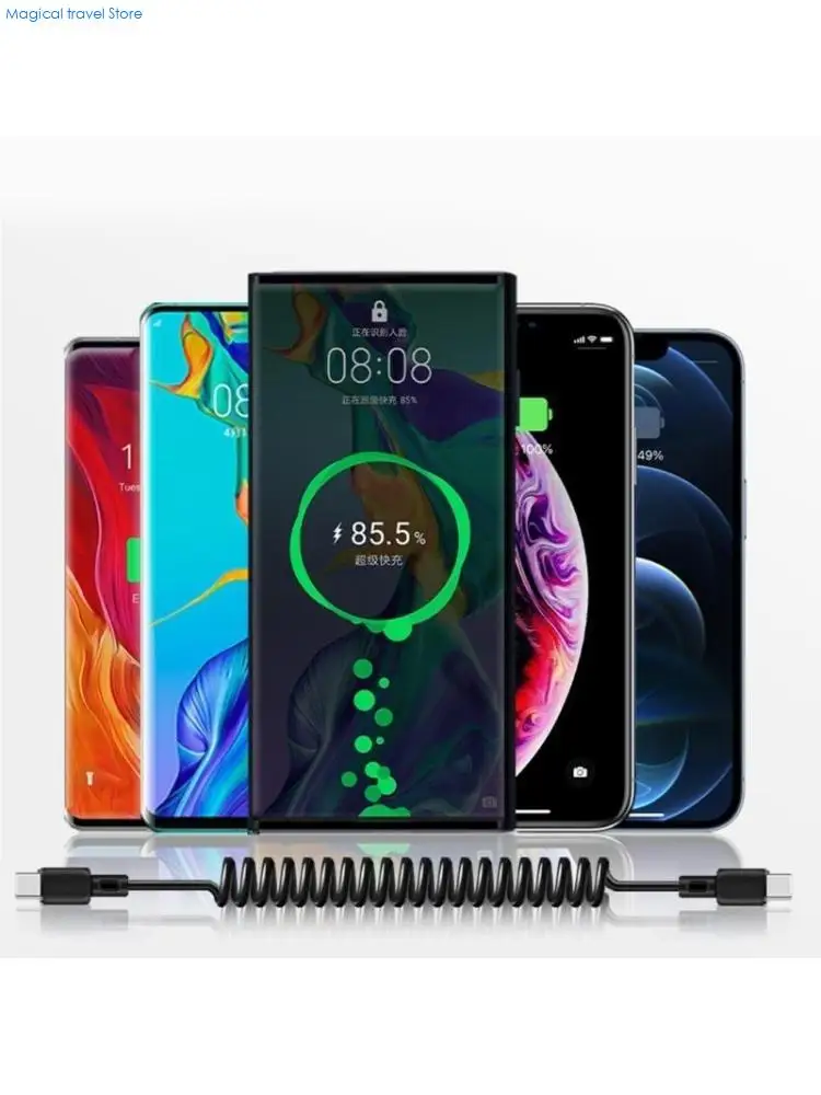 N2UB USB C to USB C Coiled Cable Fast Charging Retractables Design for Phone 15
