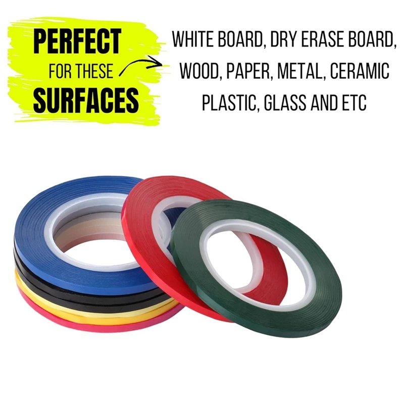 Whiteboard Tape, 8 Pack, Assorted Colors, Thin Tape For Dry Erase Board, Whiteboard Accessories, Erase Board Parts