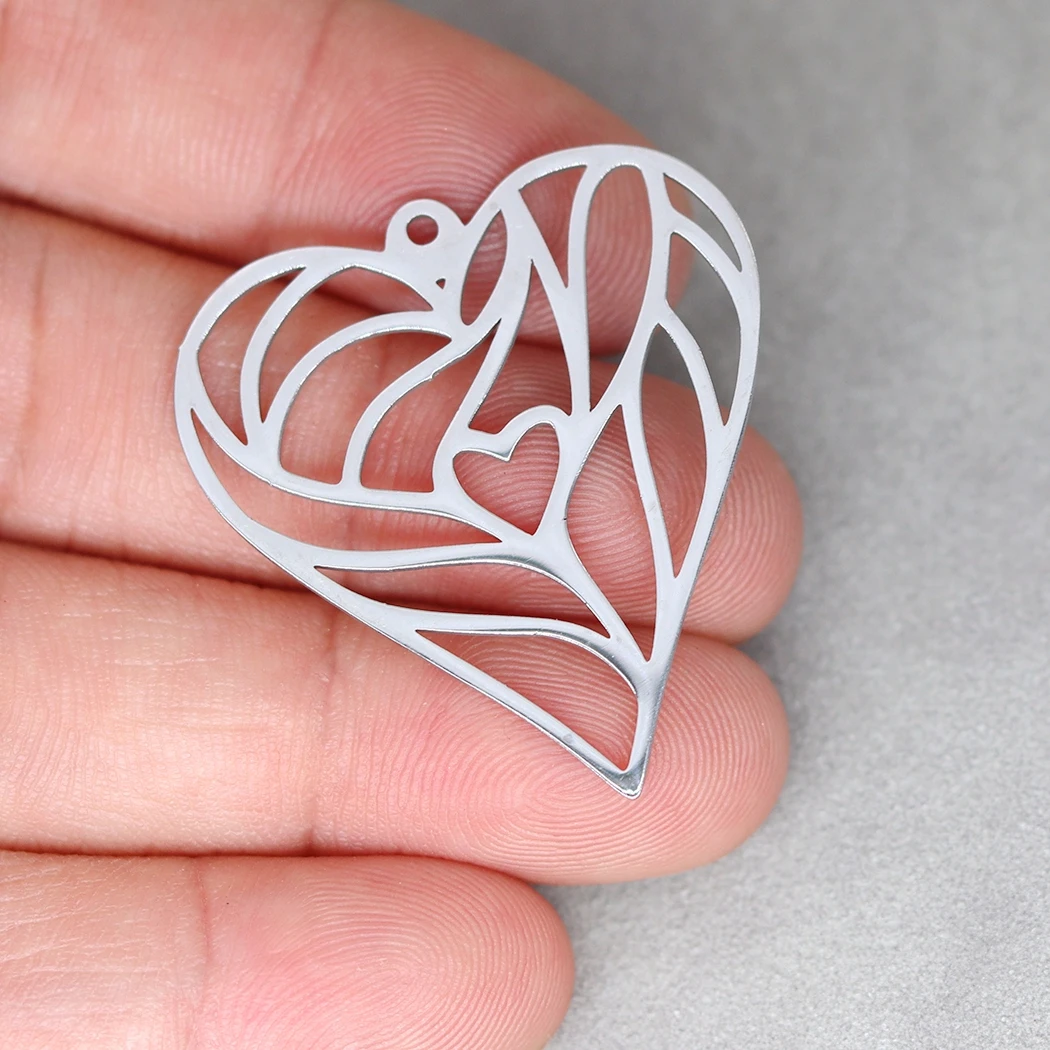 3pcs Hollow Line Heart Stainless Steel Pendant Charms for Jewelry Making DIY Craft Tassels Earrings Necklace Findings Accessory