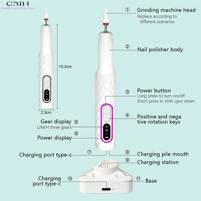 مثقاب أظافر احترافي قابل لإعادة الشحن لاسلكيًا، أداة مزيل جل الأكريليك المحمولة مع أشرطة صنفرة لصالونات التجميل المنزلية