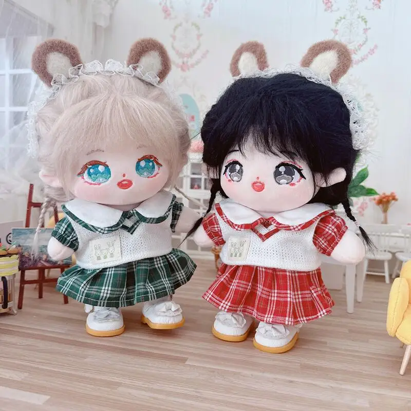 

20cm Plush Toy Doll Clothes Cute Girl Plaid Dress Simple College Vest Set School Season Boy Girl Baby Daughter Birthday Gift