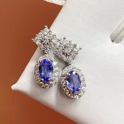 ZECAA 925 Orecchini pendenti con tanzanite Gioielleria raffinata per donna con pietra preziosa tanzanite 3 * 5mm Orecchini pendenti in argento S925 per donna