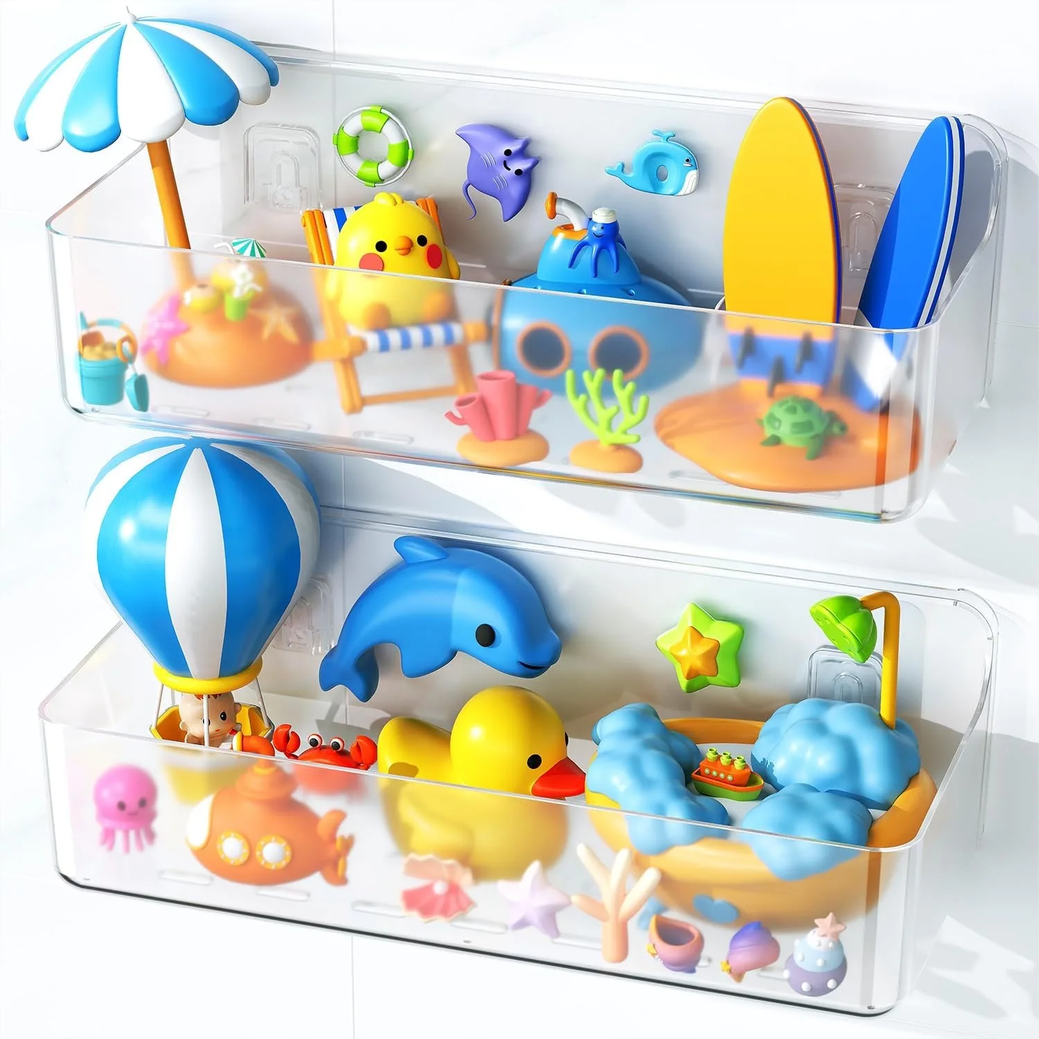 

Bath Toy Storage, Large Capacity Adhesive Shower Caddy for Baby Bathtub, Clear