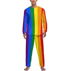 Lgbt Regenboog Pyjama Gay Pride Vlag Print Man Lange Mouw Retro Pyjama Sets 2 Stuks Casual Dagelijks Bedrukt Huis Pak Cadeau