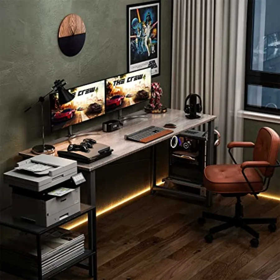 55 Inch Computer Desk with Modern Simple Style Ideal for Home Office Study and Student Writing Spaces Features Grey Oak Finish