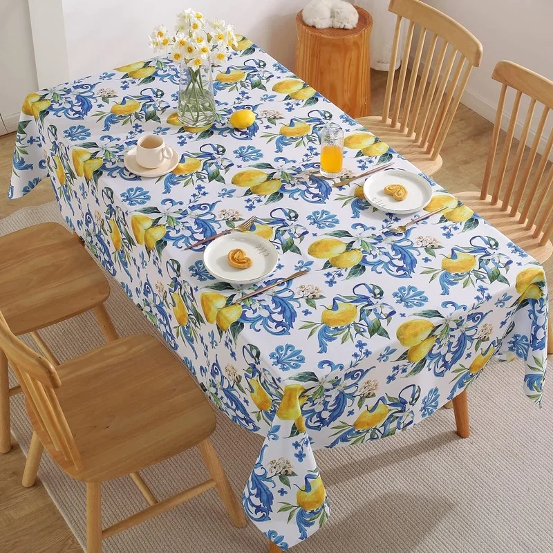 Lemon Print Tablecloth Kitchen Dining Table Festive Decor Accessories Home Rectangular Coffee Table Stain Resistant Tablecloth