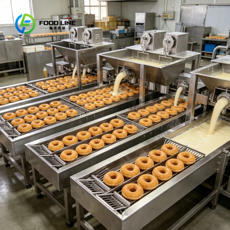 Customized High-Yield Commercial Donut Processing, Dual Head Four-Row Automatic Frying Line Machine for Dessert Shop