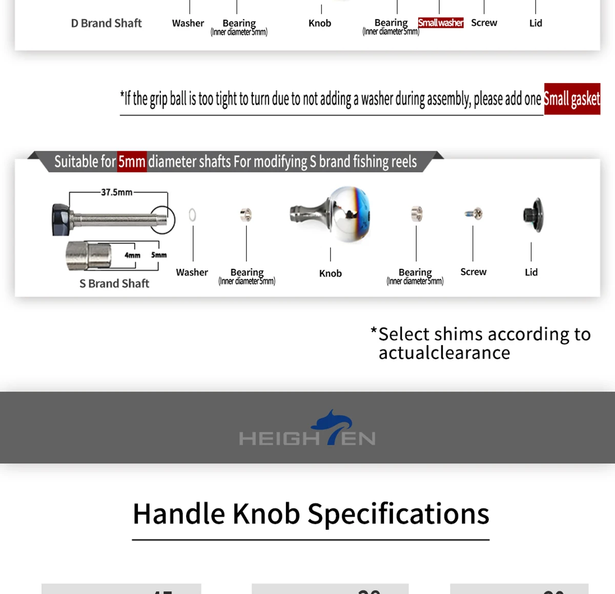 HEIGHTEN Power Handle Knob 30/38/45mm 32g für Shimano Stradic SW Twinpower SW Ultegra 5000-8000 Rollen – Detail 7