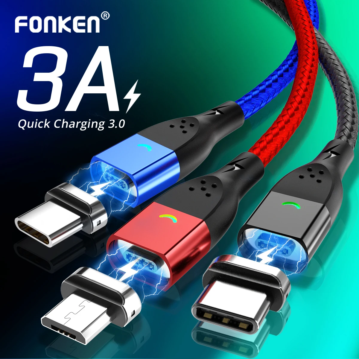 Magnetic Cable 3A USB Magnetic Phone Charger Data Cord USB Type C Cable Magnet Fast Charging Cable Micro USB Charge Wire