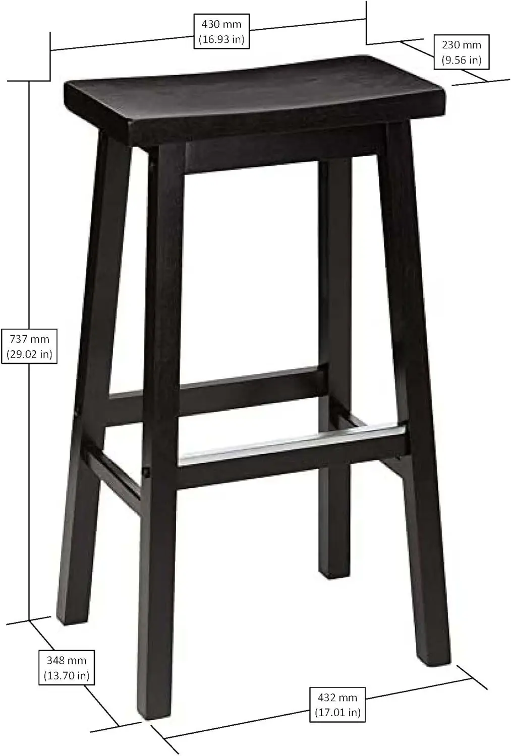 Basics-Tabouret de bar en bois massif, siège de dégager, comptoir de cuisine, 29 pouces, recommandé, noir, lot de 2