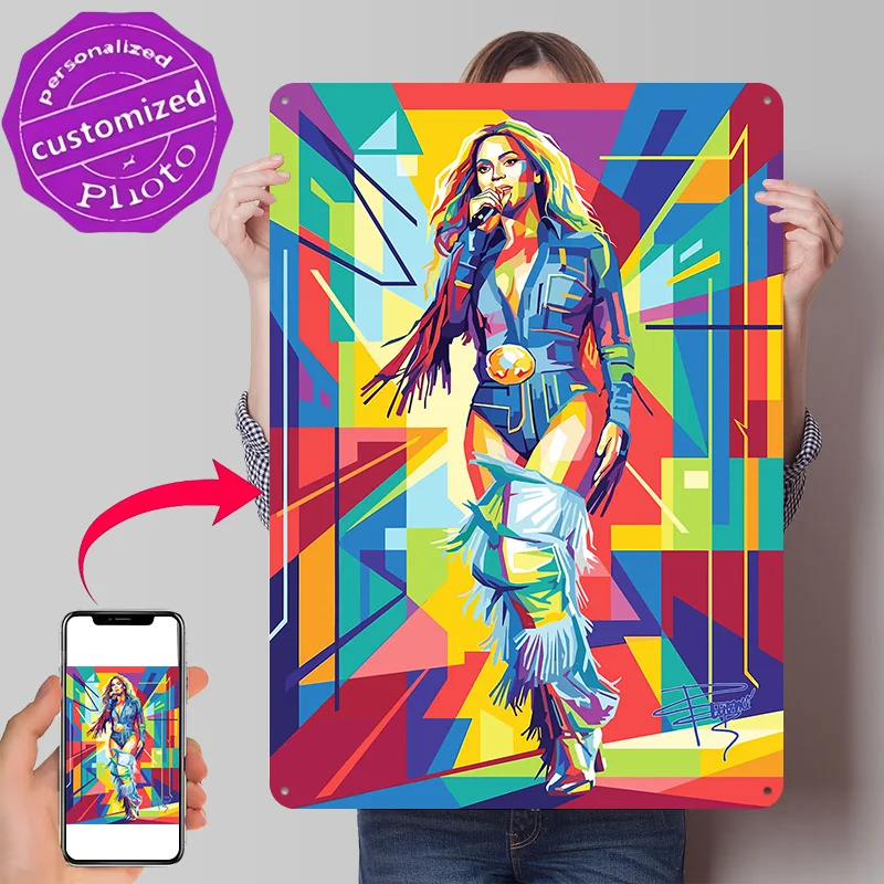 Beyonce Pop Art Portrait Metal Poster Perfect Gift for Fans Lovers Personalized Wall Art Metal Sign for Home Decoration Luxury
