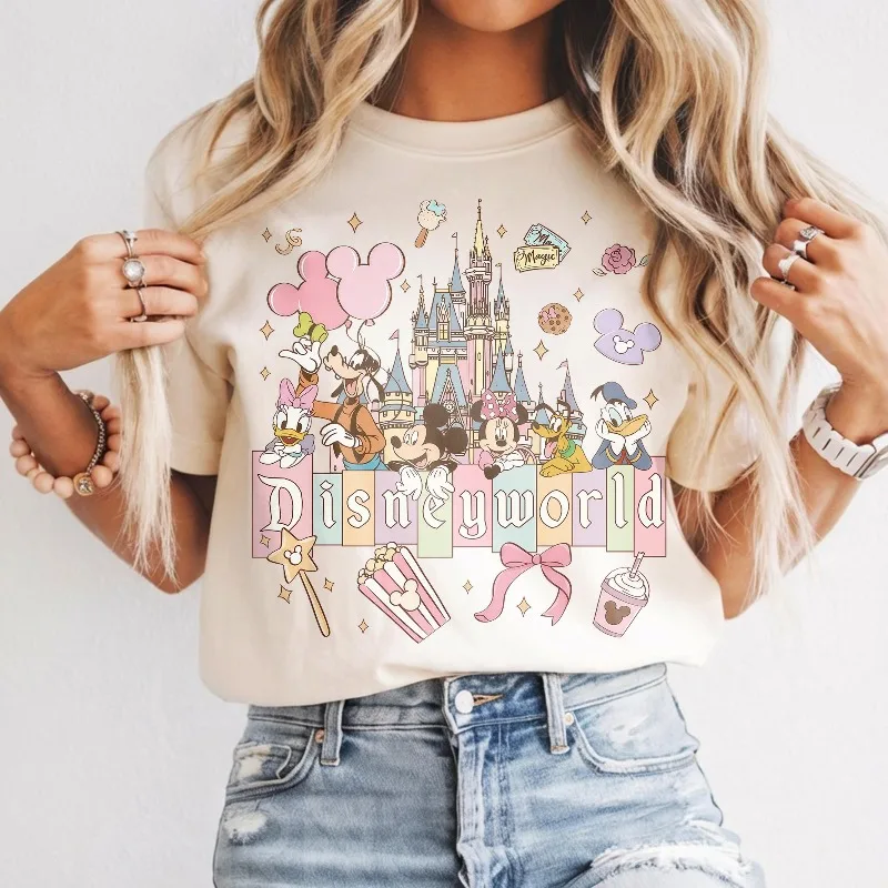 

Summer Hot Selling Casual Mickey Minnie Happy Park Comfortable Cotton T-shirt Adults Children Parent Child Couple Sportswear