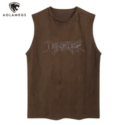 Vintage Men's Y2K Vest Letter Washed Tank Tops Summer High Street Punk Style Vest Hip Hop Unisex Sleeveless T-shirts Streetwear