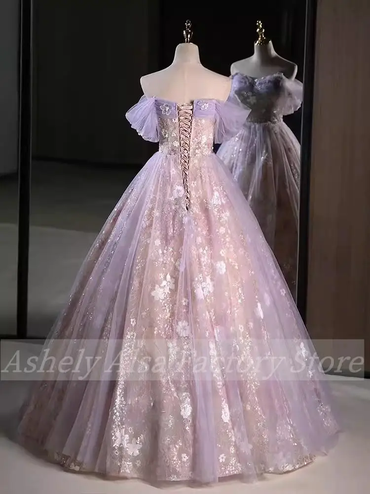 NA22 Customized Luxury Lilac Princess Formal Evening Dresses Off Shoulder Lace Sweet 15 16 Prom Birthday Party Gown Quinceanera