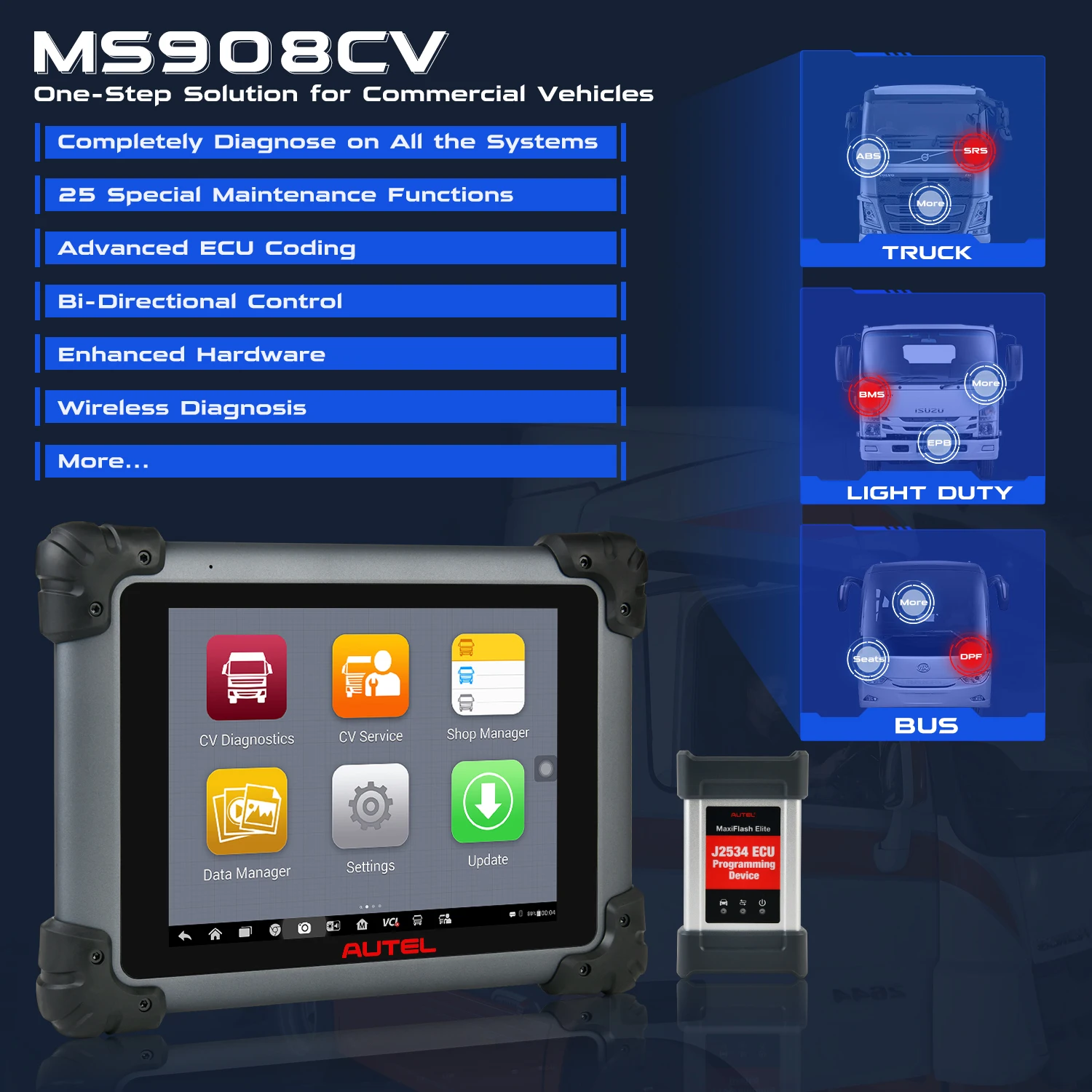 Autel Maxisys MS908CV Heavy Truck Diagnostic Scanner Auto Diagnostic Tool Heavy Truck 24V For Volvo Heavy Truck Diagnostic Tools