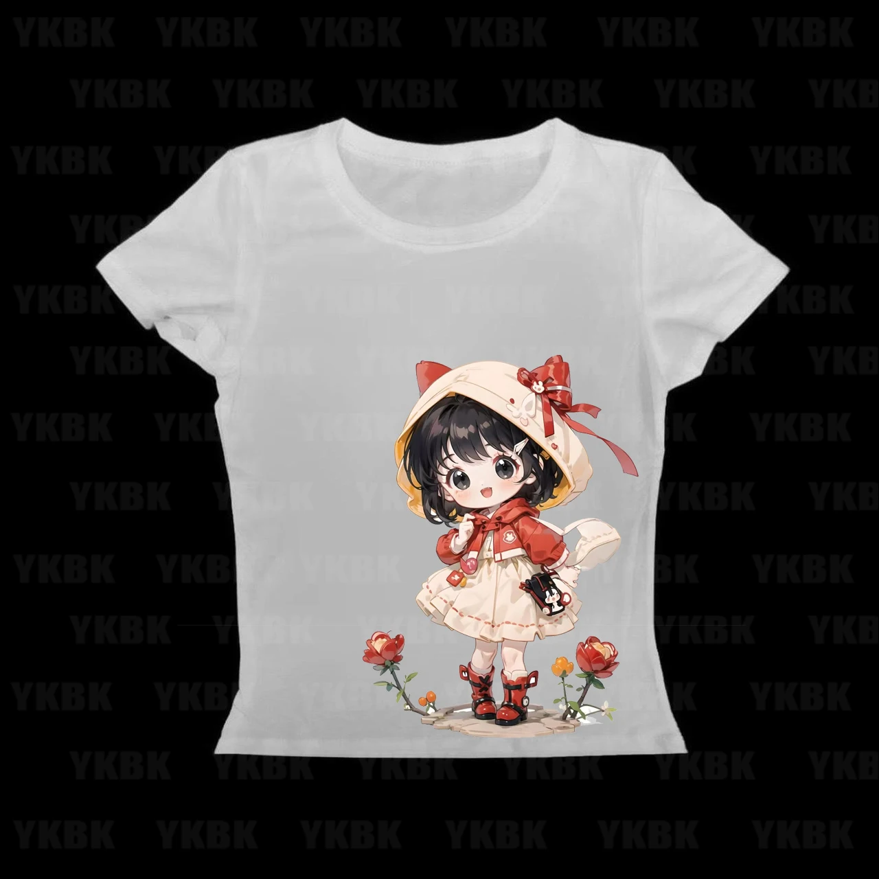 

Little Red Riding Hood Anime Printed Heavy Cotton Short Sleeve T-Shirt Cartoon Men's and Women's Summer Crew Neck Top
