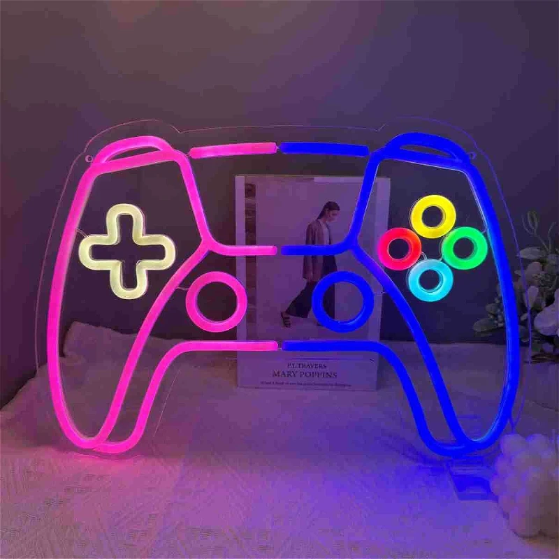 LED Neon Game Controller Ambient Light, Engraved Lamp Sign, Entertainment Room Indoor Party Decoration