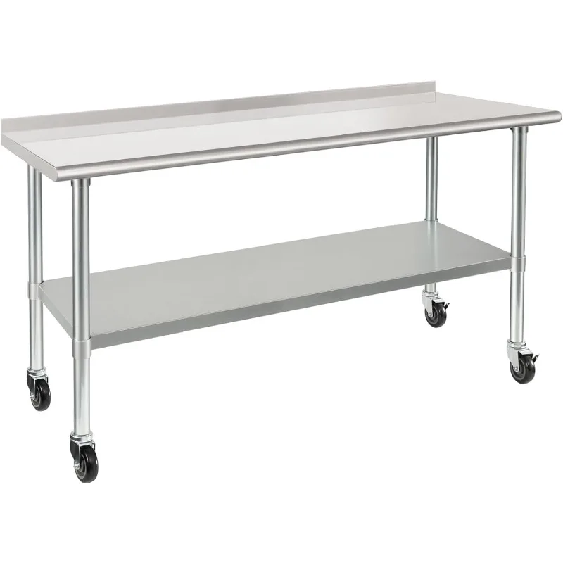 home. Stainless Steel Table 24 x 72 Inches with Wheels Casters and Adjustable Undershelf for Restaurant Kitchen Home and Hotel