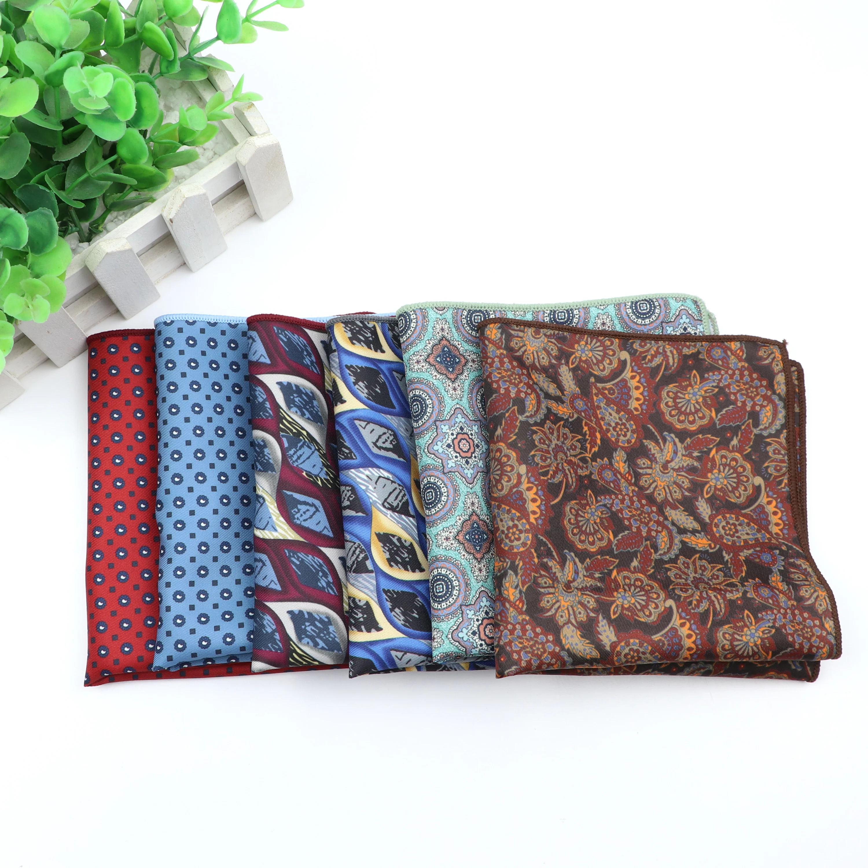 Novely Polyester Handkerchief Scarves Geometric Patterns Fashion Blue Hankies For Man Gifts Pocket Square Handkerchiefs 27*27cm