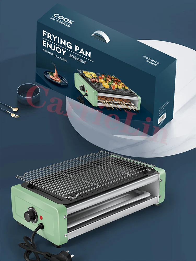 CarrieLin двухслойная электрическая духовка, бытовая электрическая сковорода для жарки, бездымная печь для барбекю, железный гриль