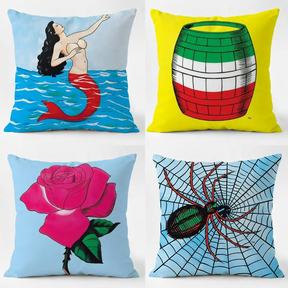 Mexican B-Bingo Lottery Cushion Cover Daily Washable Linen Pillowcase Soft  for Sofa Bed Home Room Decor