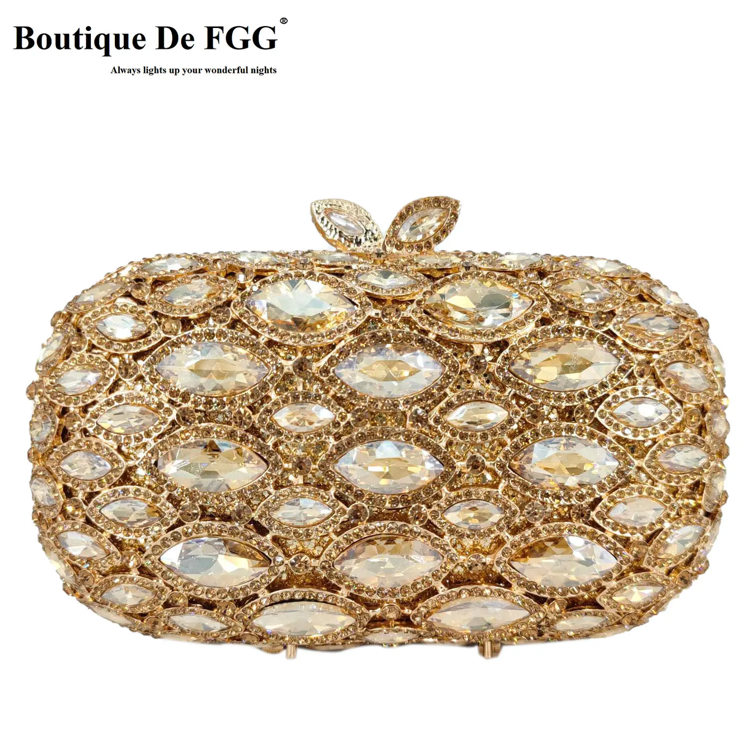 Boutique De FGG Women Gold Evening Bags Wedding Party Dinner Crystal Clutch Bridal Rhinestone Hand Bags and Purses