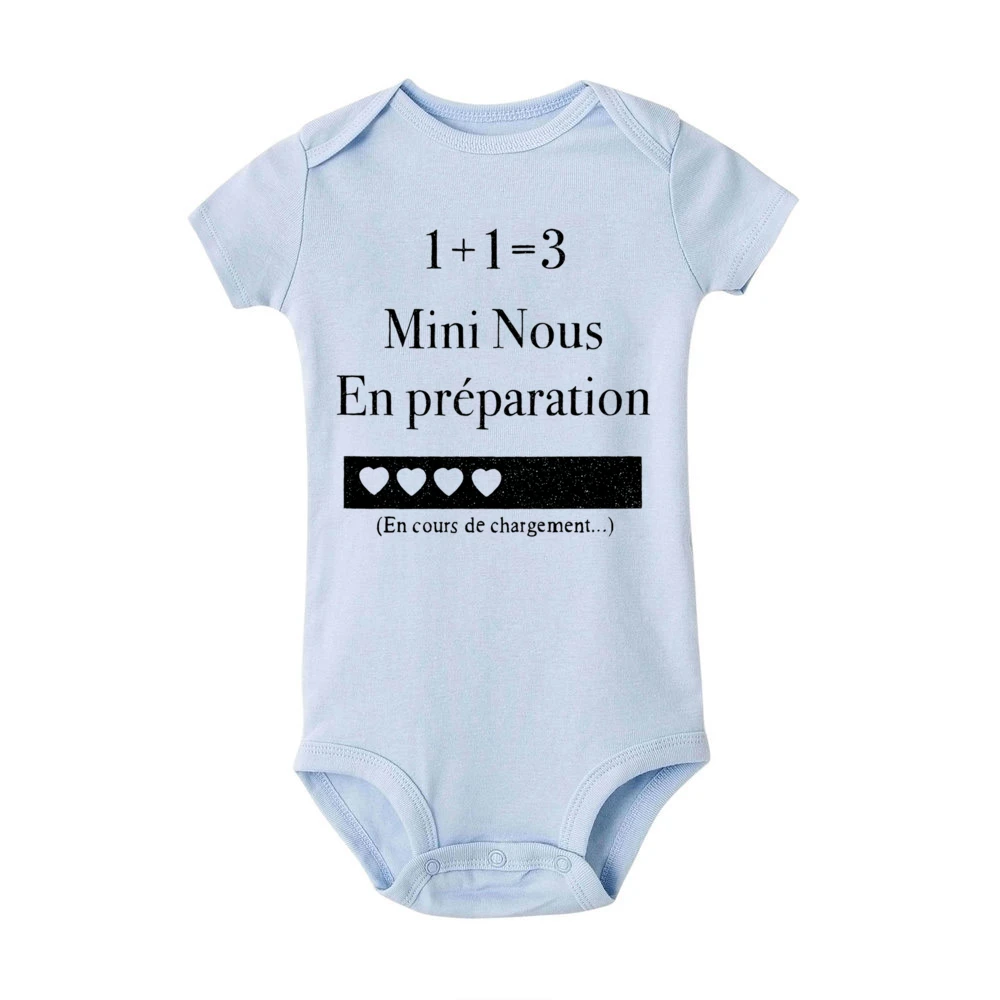 1+1=3 Mini Us in Preparation Being Loaded Printed Baby Romper Pregnancy Announcement Clothes Infant Short Sleeve Bodysuit Outfit