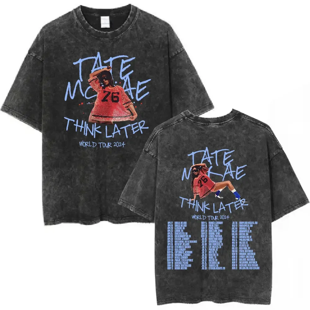 Tate Mcrae Greedy Album Tour Merch T Shirt Men Women Fashion Vintage Washed Short Sleeve Oversized T-shirts 100% Cotton T Shirts image 5