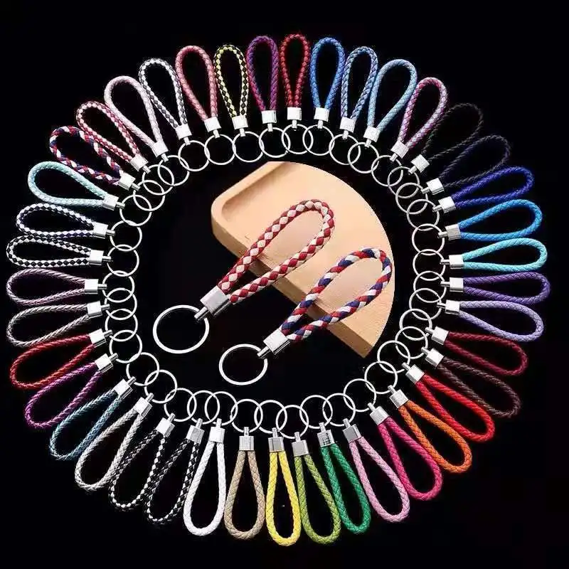 

50pcs Wholesale PU Leather Braided Woven Rope Keychain DIY Bag Pendant Key Chain Key Car Trinket Keyring Men Women Gift Jewelry