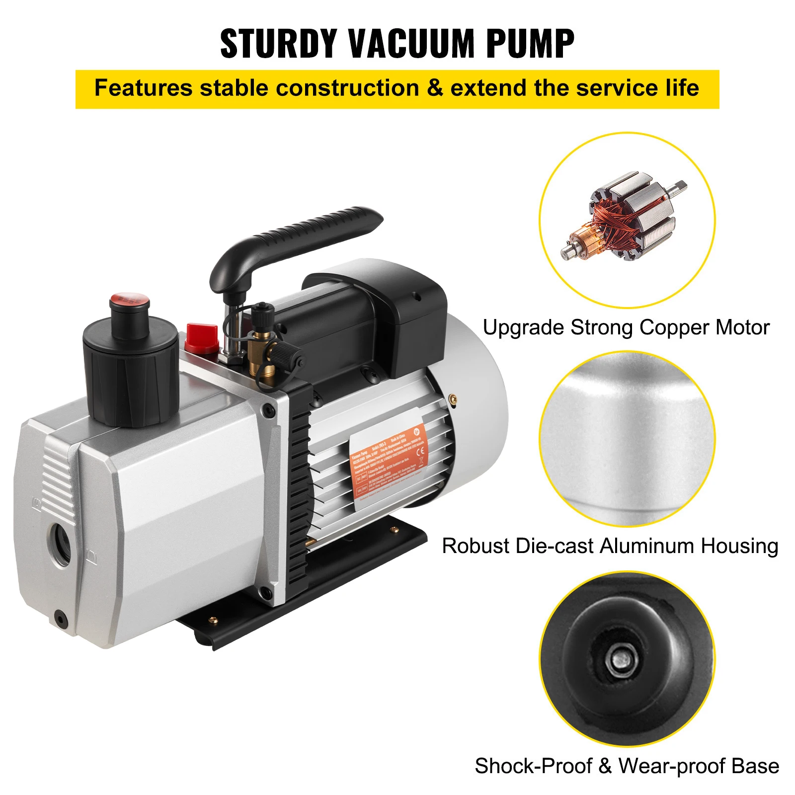 SucceBuy 8CFM 2단 로터리 베인 전문 진공 펌프(15Micron 3/4HP 1/4"플레어 3/8 SAE 1/2"ACME 입구) 에어컨용