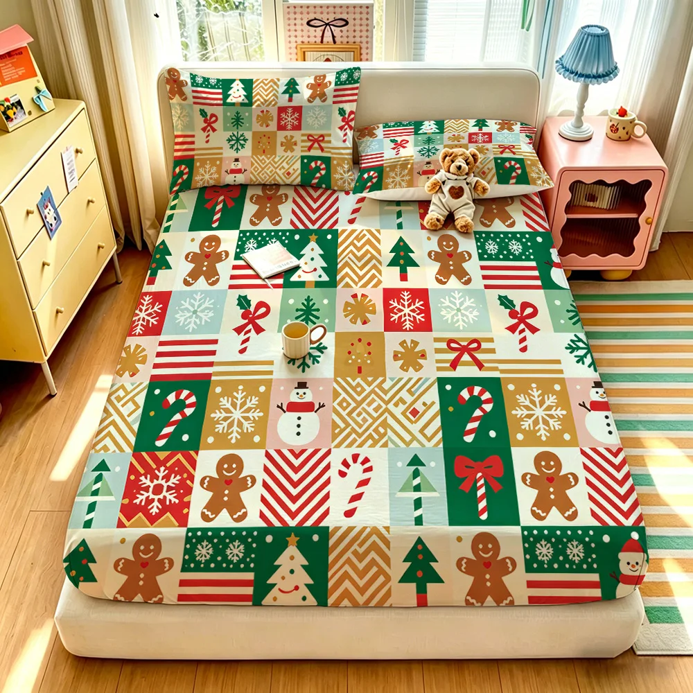 3PCS Christmas Gingerbread Man Snowman Snowflake Collage Duvet Cover Set No Insert Soft Washable 1 Duvet Cover 2 Pillowcases