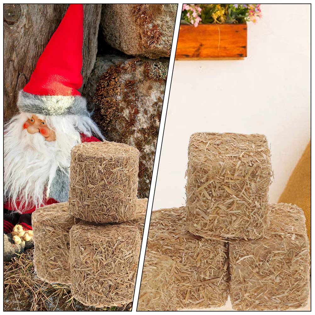 12 Pcs Small Bales of Hay Fall Outdoor Decor Decorative Haystack Feeder Wood Football Decorations