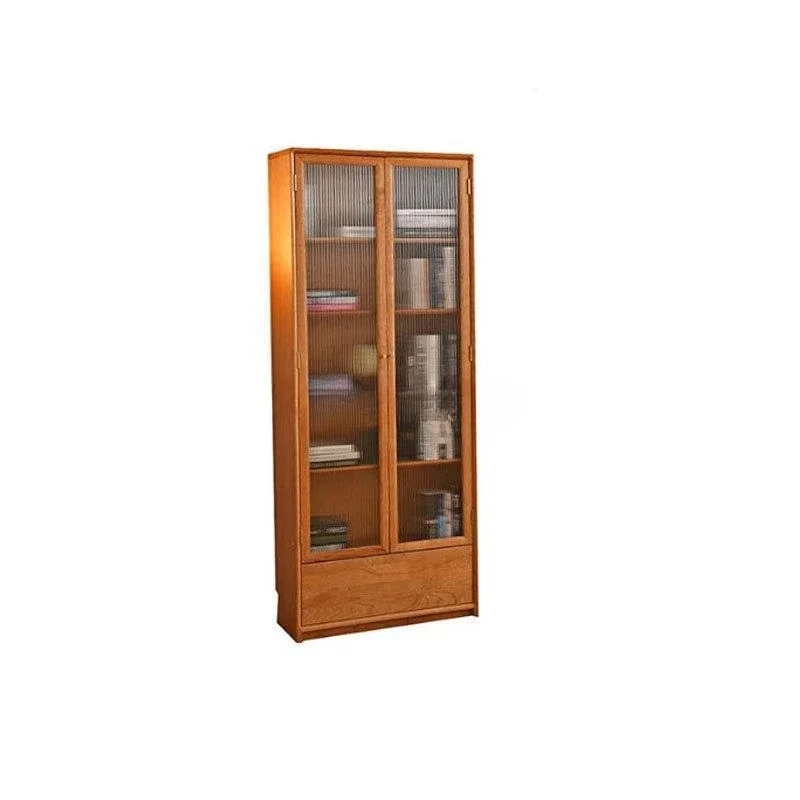

Nordic all-solid wood bookcase household cherry wood floor-to-ceiling display cabinet with glass door