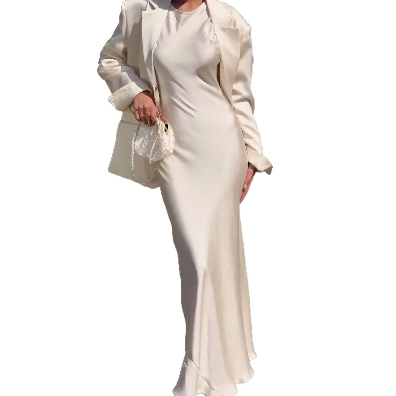 2025 Autumn New Solid Color Loose Draping Texture Blazer Long Dress Two Piece Set Women Fashion Suit Multi Color Options