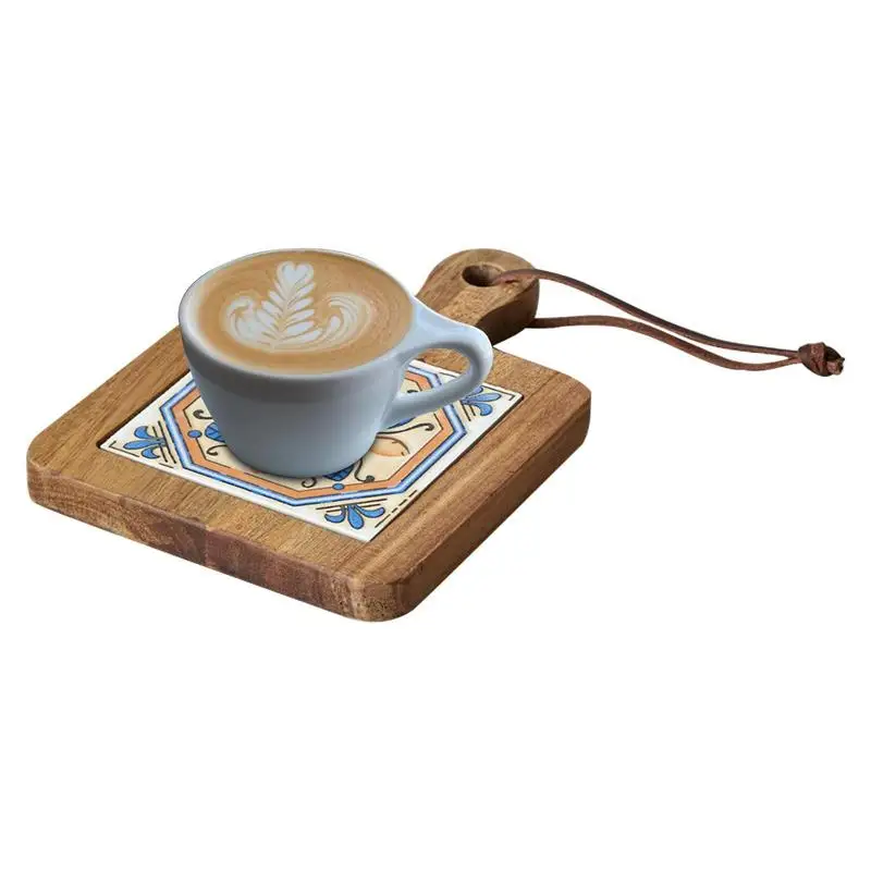 Wood And Tile Coaster Unique Wood And Ceramic Coasters Heat Insulation Creative Drink Coasters For Coffee Table Home Kitchen