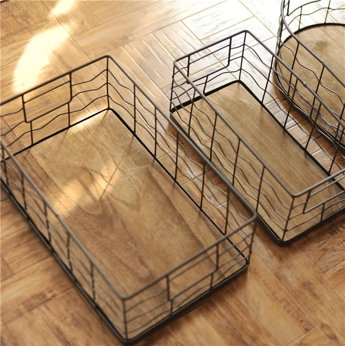 

Wrought iron storage basket desktop fruit snacks storage box kitchen sundries books bookshelves finishing basket storage box