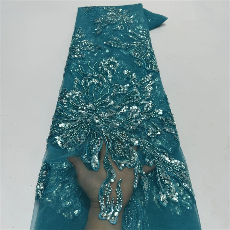 African Heavy Beaded Lace Fabric 2024 High Quality Nigerian Sequin Pearl Lace French Tulle Fabric For Wedding Party Dress Sewing