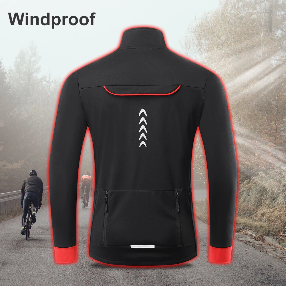 Men Winter Cycling Jacket Windproof Thermal Fleece Bike Jacket for Mountain Biking Running Skiing Hiking