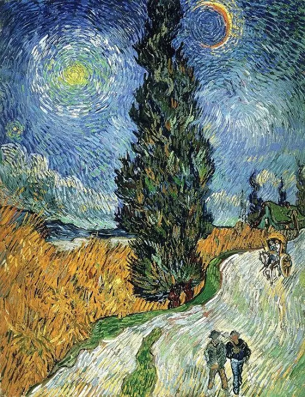 

Road with Cypress and Star, 1890 by Vincent van Gogh Oil Reproductions for Home Decor Canvas Wall Art Hand Painted No Framed