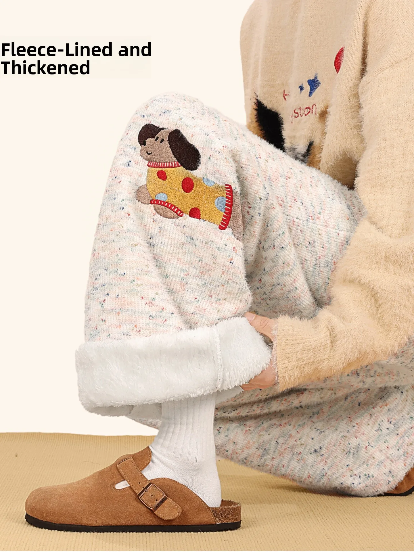 

Men's Winter Thiened Fce Lined Embroidered Wide Leg Pants Loose Fit Straight Cut Trousers Casual Street Sle Jeans