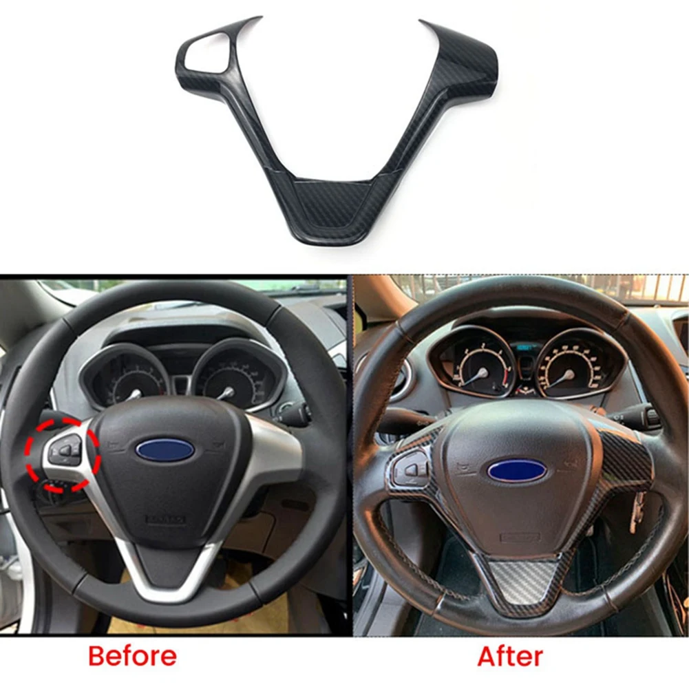 Car Carbon Fiber Steering Wheel Panel Cover Trim Sticker for Fiesta MK7 2009-2017 Ecosport 2012-2017