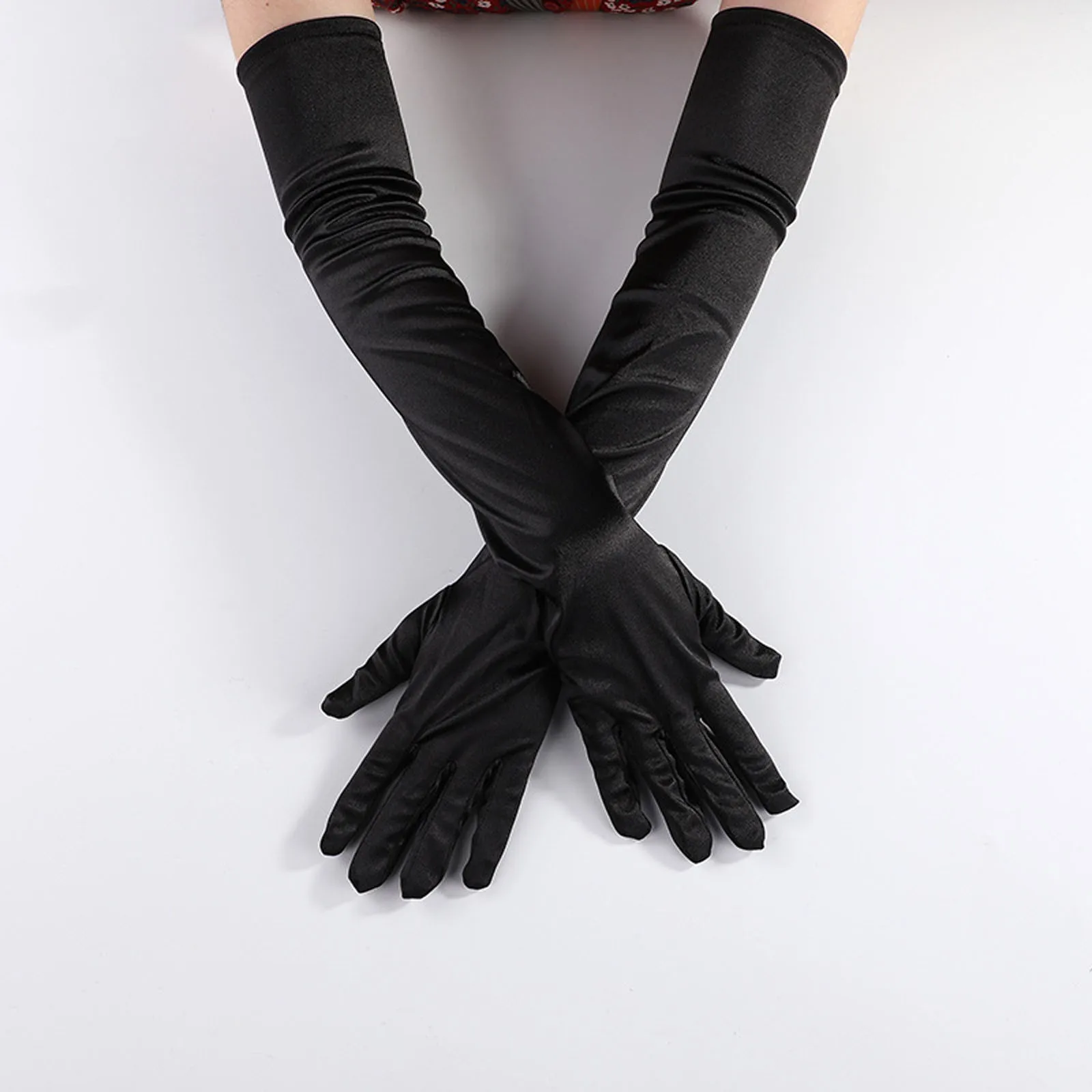 Classic Adult Black White Red Grey Skin Opera/Elbow/Wrist Stretch Satin Finger Long Gloves Women Flapper Gloves Matching Costume