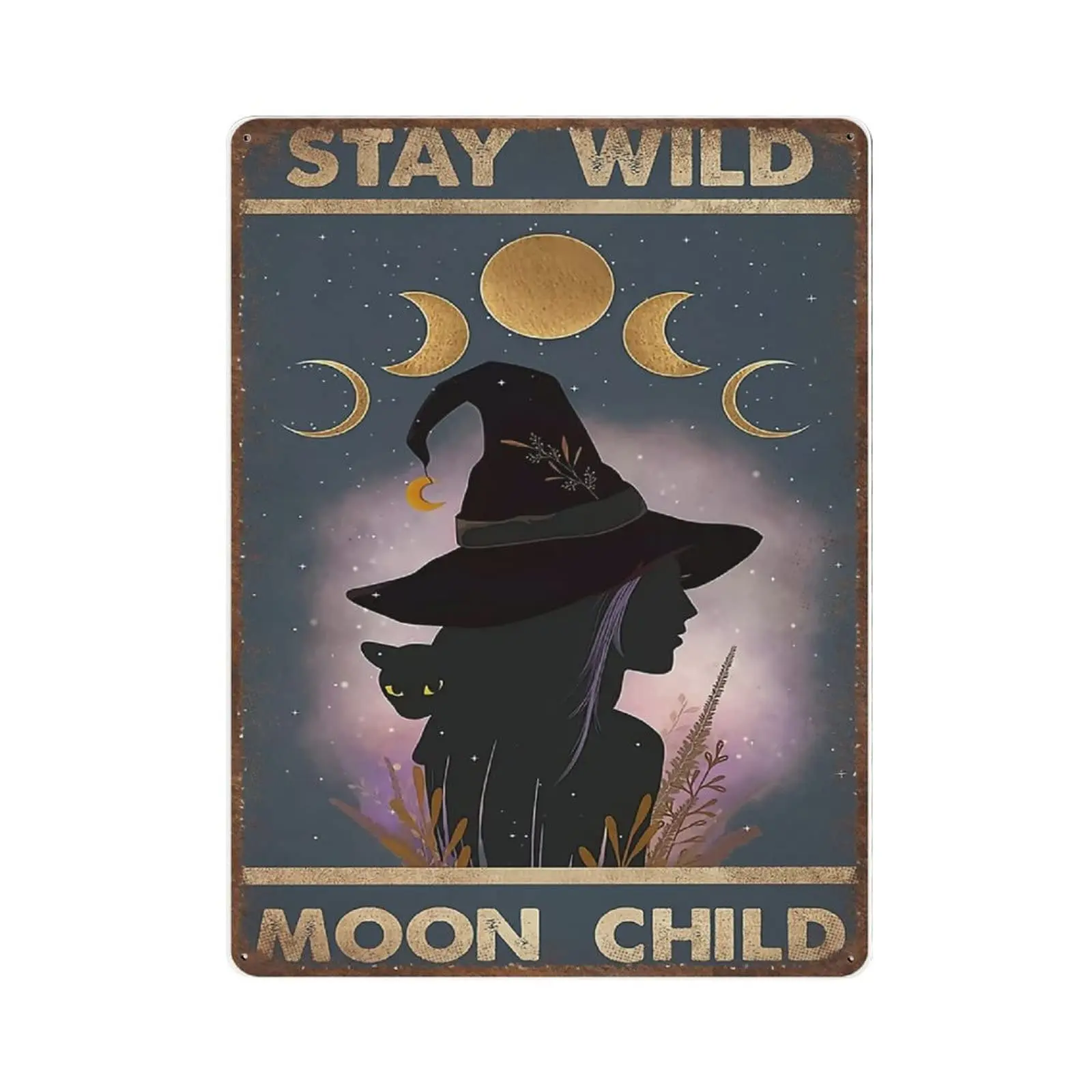 Retro Durable Thick Metal Sign,Witch Girl Stay Wild Moon Child Tin Sign,Vintage Wall Decor，Novelty Signs for Home Kitchen Cafe B