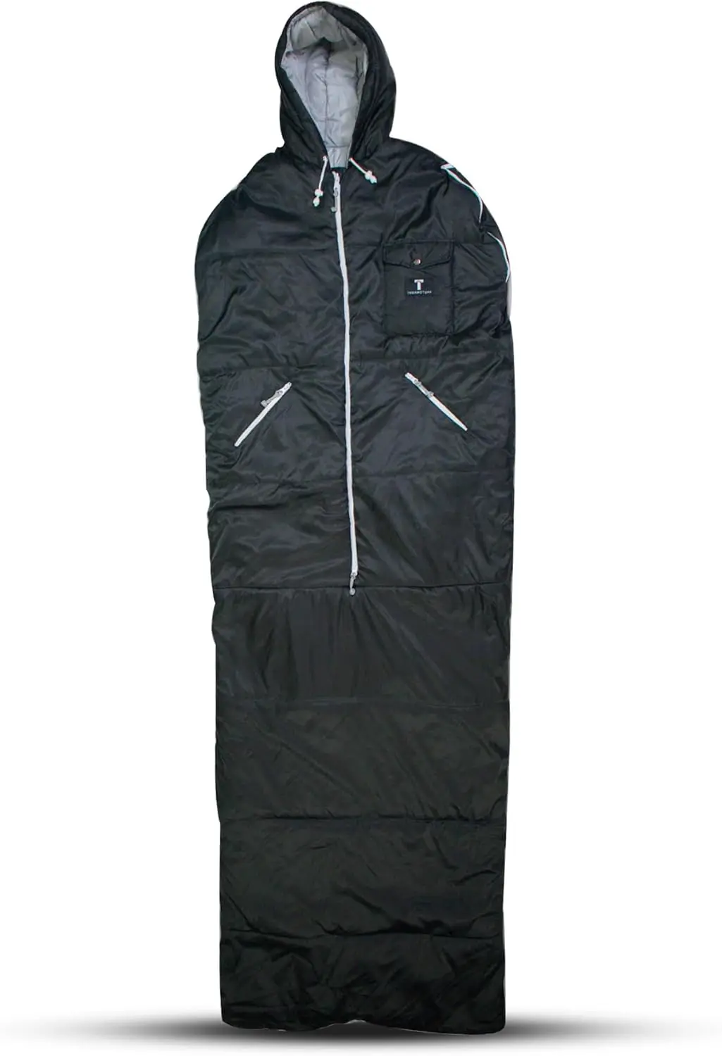 

Wearable Sleeping Bag with Dual Hoodie, Zippered Arm Holes, Pockets & Adjustable Drawstring - Ideal for Camping, Cold