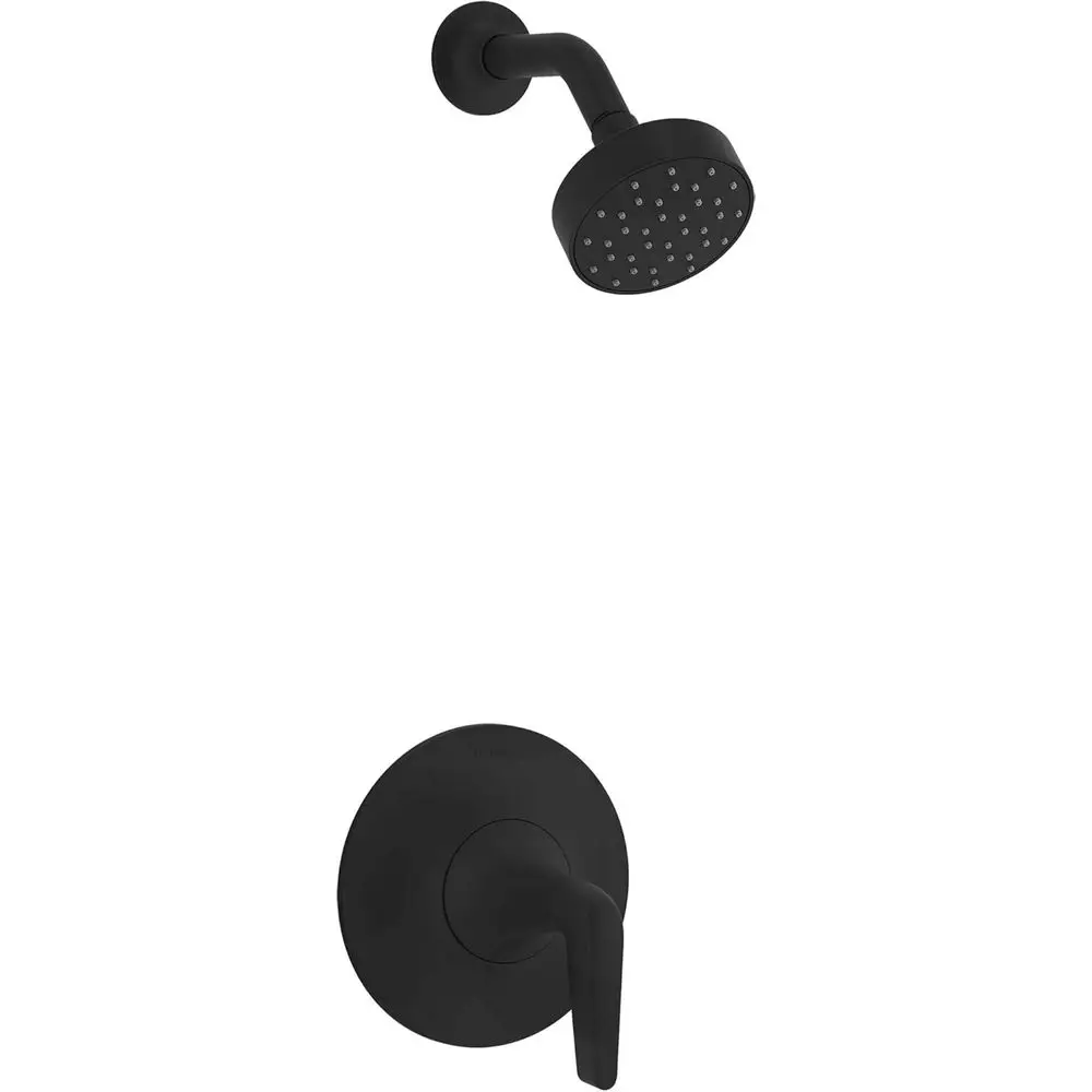 Tempered Glass Shower Trim with Single Function Showerhead, Matte Black